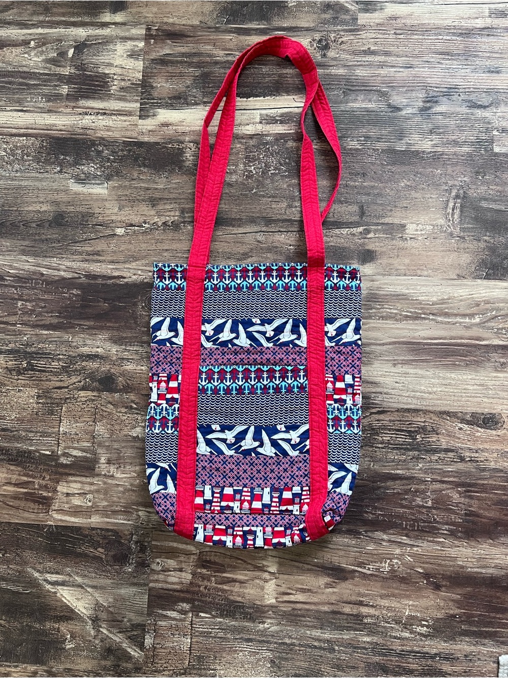 Handmade Quilted Nautical Tote Bag, Coastal Shoulder Bag, Beach Tote